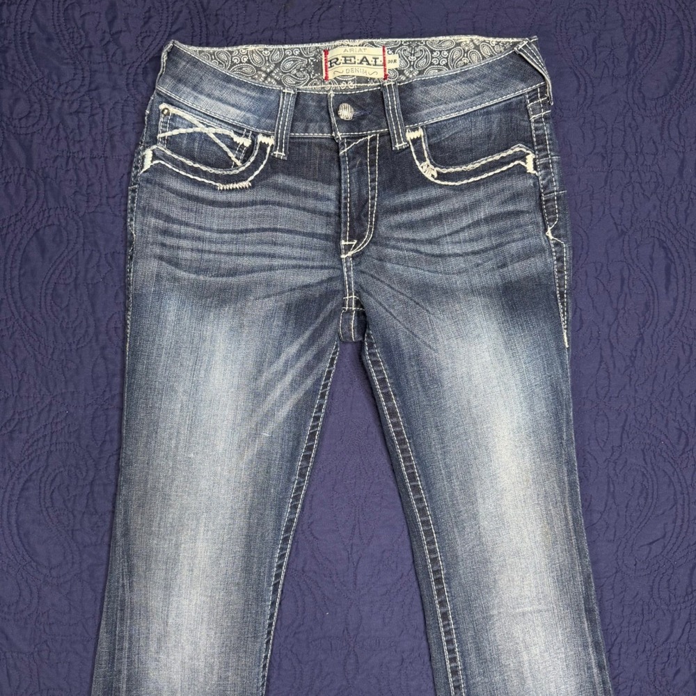 Ariat REAL Denim Mid Rise Bootcut Jeans 30R Medium Wash Embroidered Pockets